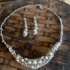 OBO New rhinestone and faux pearl necklace/earring set. Perfect weddings/prom